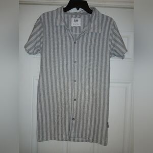 William Rast Mens Button Up Gray Striped Short Sleeve  Small